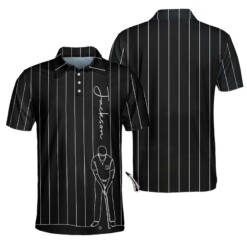 Personalized Black And White One Line Drawing Golfer Custom Polo Shirt Cool Golf Shirt For Men