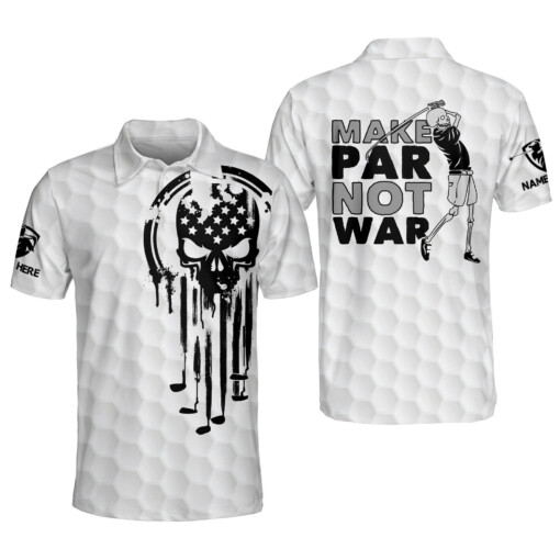 Personalized Crazy Golf Polo Shirts for Men Skull Make Par Not War Mens Golf Shirts For Men Short Sleeve GOLF