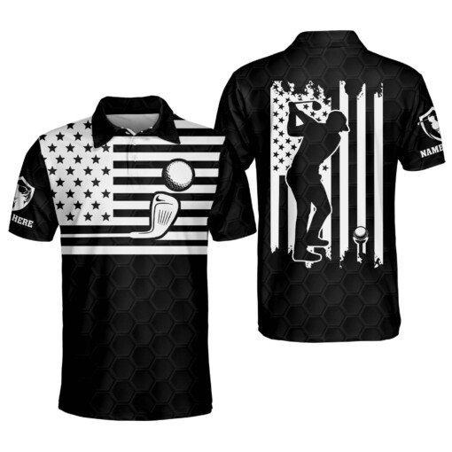 Personalized Funny Golf Polo Shirt for Men American Flag Golfer Polo Shirt Patriotic Polo Shirts for Men GOLF