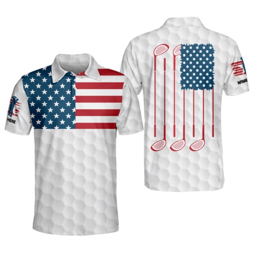 Personalized Funny Golf Polo Shirt for Men Proud Golf American Flag Polo Shirt 3D Patriotic Mens Golf Polo Shirts GOLF