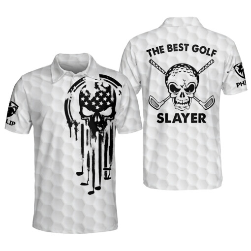 Personalized Funny Golf Polo Shirts for Men Mens Skull The Best Golf Slayer Short Sleeve Lightweight GOLF