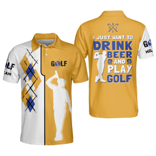 Personalized Funny Golf Shirt for Men I Just Want To Drink Beer And Play Golf Mens Short Sleeve Polo GOLF