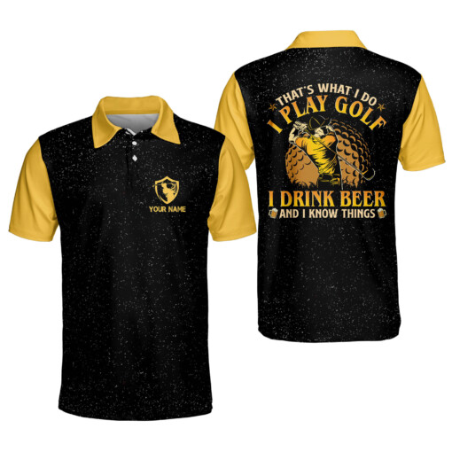 Personalized Funny Golf Shirt for Men I Play Golf I Drink Beer And I Know Things Mens Short Sleeve Beer Golf Polo GOLF