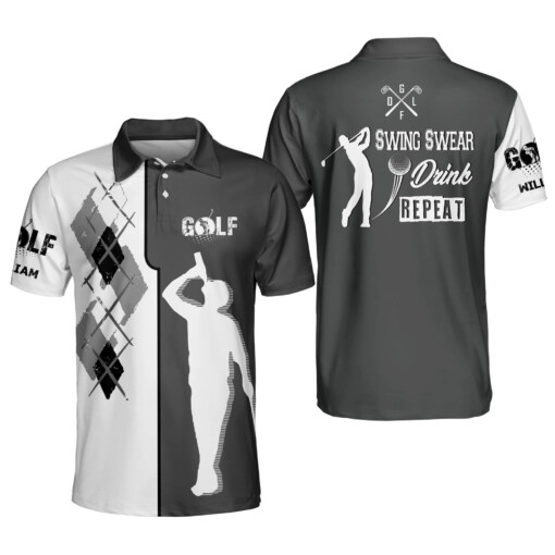 Personalized Funny Golf Shirt for Men Swing Swear Drink Beer Repeat Lightweight Short Sleeve Polo Shirts for Men GOLF