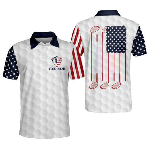 Personalized Funny Golf Shirts for Men America Flag Club Mens Golf Shirts Short Sleeve Polo Dry Fit Lightweight America Golf Polos GOLF