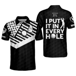 Personalized Funny Golf Shirts for Men America Flag I Put It In Every Hole Short Sleeve Lightweight Dry Fit Polo Golf Shirts GOLF