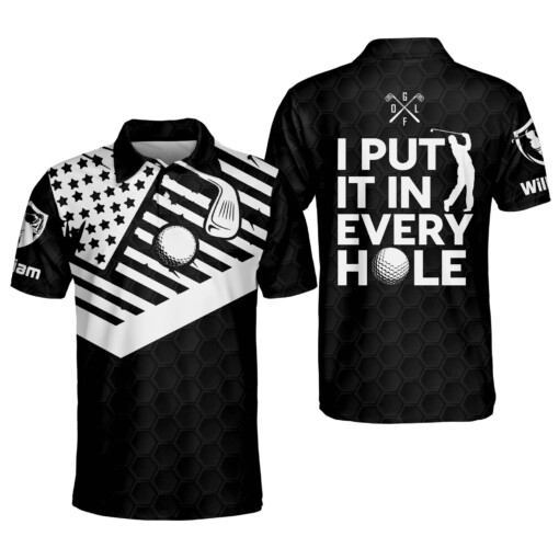 Personalized Funny Golf Shirts for Men America Flag I Put It In Every Hole Short Sleeve Lightweight Dry Fit Polo Golf Shirts GOLF