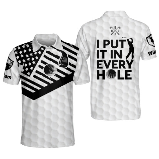 Personalized Funny Golf Shirts for Men America Flag I Put It In Every Hole Short Sleeve Lightweight Polo Golf Shirts GOLF