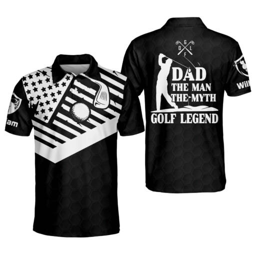 Personalized Funny Golf Shirts for Men Dad The Man The Myth Golf Legend Mens Golf Shirts American Flag Polo GOLF
