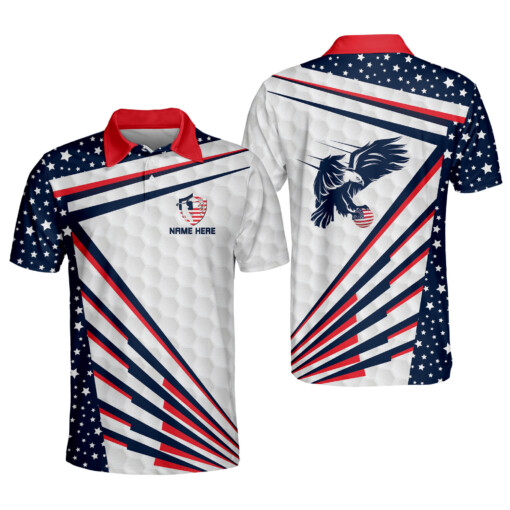 Personalized Funny Golf Shirts for Men Eagle American Flag Mens Golf Shirts Short Sleeve Crazy Patriotic Golf Shirts for Men GOLF