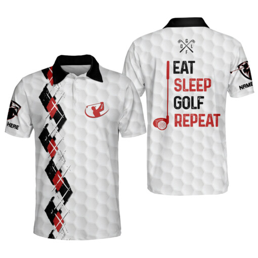 Personalized Funny Golf Shirts for Men Eat Sleep Golf Repeat Mens Lightweight Short Sleeve Golf Polos Shirts GOLF