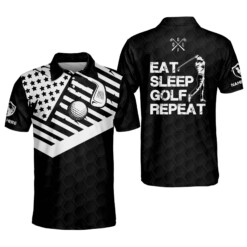 Personalized Funny Golf Shirts for Men Eat Sleep Golf Repeat Mens Lightweight Short Sleeve Golf Polos Shirts GOLF