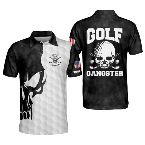 Personalized Funny Golf Shirts for Men Golf Gangster Skull Mens Golf Shirts Short Sleeve Polo Dry Fit Lightweight Golf Polos GOLF