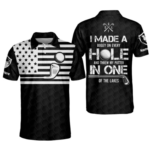 Personalized Funny Golf Shirts for Men I Made A Hole In One Mens Golf Shirts Dry Fit Short Sleeve Polos American Flag Golf Polos GOLF