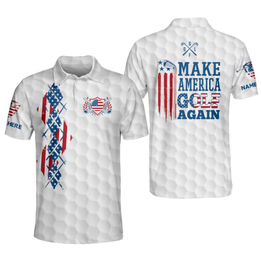 Personalized Funny Golf Shirts for Men Make America Golf Again Lightweight America Flag Golf Shirts Short Sleeve Polo GOLF