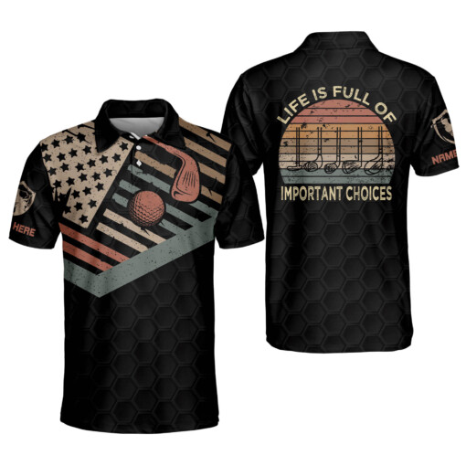 Personalized Funny Golf Shirts for Men Mens Golf Shirts Short Sleeve Patriotic Golf Shirts for Men Retro Golf Shirt GOLF