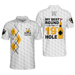 Personalized Funny Golf Shirts for Men My Best Round Is The 19th Hole Golf and Beer Shirts Short Sleeve Polos Dry Fit GOLF