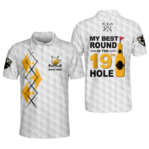 Personalized Funny Golf Shirts for Men My Best Round Is The 19th Hole Golf and Beer Shirts Short Sleeve Polos Dry Fit GOLF