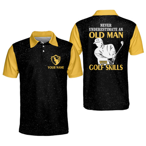 Personalized Funny Golf Shirts for Men Never Underestimate An Old Man With Golf Skills Mens Golf Shirts Dry Fit Short Sleeve GOLF