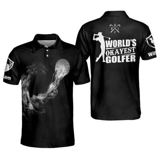 Personalized Funny Golf Shirts for Men Okayest Golfer With Smoke Golf Mens Golf Shirts Short Sleeve Polo Dry Fit GOLF