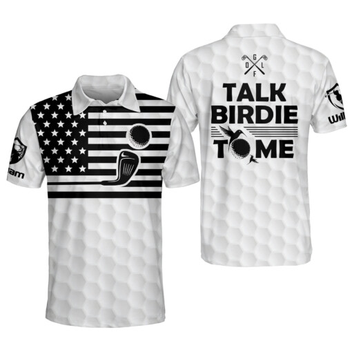 Personalized Funny Golf Shirts for Men Talk Birdie To Me America Flag Mens Golf Shirts Dry Fit Short Sleeve GOLF
