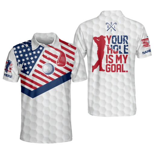 Personalized Funny Golf Shirts for Men Your Hole Is My Goal Mens Patriotic Golf Shirts Short Sleeve Polo Dry Fit GOLF