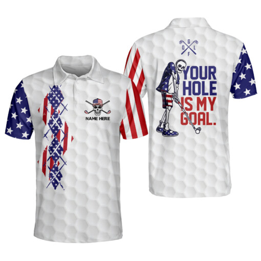 Personalized Funny Golf Shirts for Men Your Hole Is My Goal Mens Skull Golf Shirts Short Sleeve Polo Dry Fit GOLF