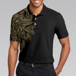 Personalized Golden Floral Paisley Golf Polo Shirt - Dream Art Europa