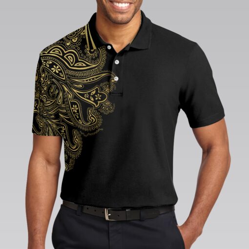 Personalized Golden Floral Paisley Golf Polo Shirt
