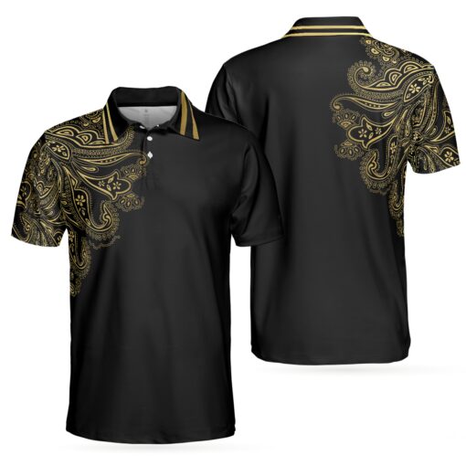 Personalized Golden Floral Paisley Golf Polo Shirt