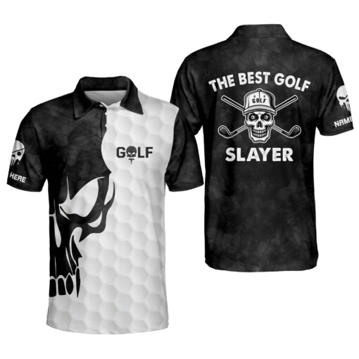 Personalized Golf Polo Shirts for Men The Best Golf Slayer Skull American Flag Golf Shirts Short Sleeve Polo GOLF