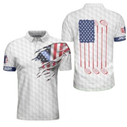 Personalized Patriotic American Flag Custom Polo Shirt White American Flag Golf Shirt For Golfers Best Golf Gift Idea