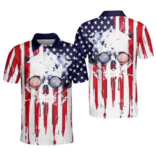 Personalized Patriotic Golf Polo For Men American Flag Golf Polo Skull Golf Ball Mens Golf Shirts Dry Fit Short Sleeve Polos GOLF