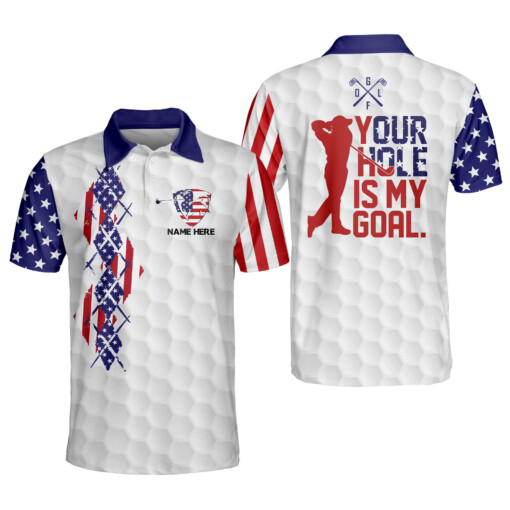 Personalized Patriotic Golf Polo For Men American Flag Golf Polo Your Hole Is My Goal Mens Golf Shirts Short Sleeve Polos GOLF