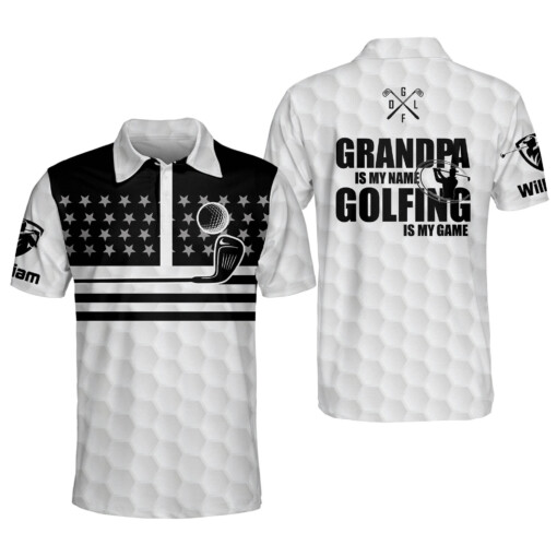 Personalized Patriotic Golf Shirts for Men Grandpa is My Name Golfing is My Game Mens Golf Shirts Short Sleeve Funny Golf Shirts for Men GOLF