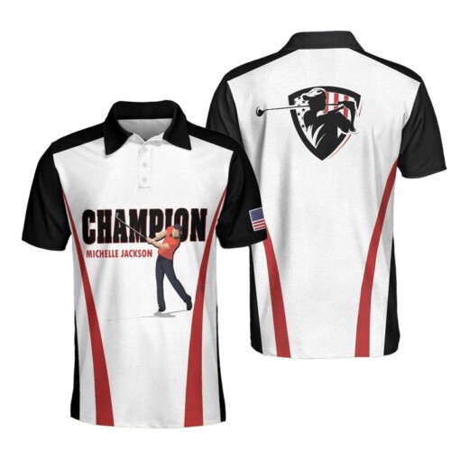 Personalized Red And White American Flag Custom Polo Shirt Champion Golfer Polo Shirt Best Golf Shirt For Men