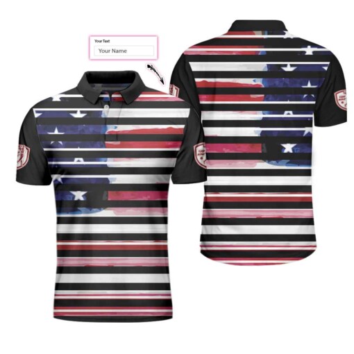 Personalized Vintage American Flag Polo Shirt Horizontal Stripe Wet Paint US Flag Polo Shirt Golf Shirt For Men