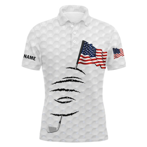 Personalized White Golf Polos Shirt For Men American Flag 4Th July Custom Name Gifts For Golf Lovers