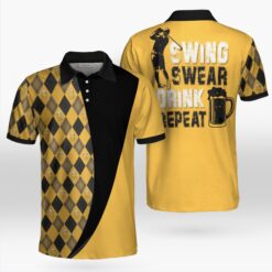 Swing Swear Drink Repeat Argyle Pattern Golf Drinking Golf Shirt, Best Golf Polo Shirts For Men