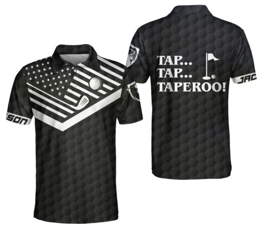 Tap Tap Taperoo Custom Polo Shirt Personalized Black American Flag Golf Shirt For Men