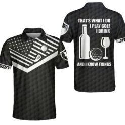 Thats What I Do Golfing And Drinking Custom Polo Shirt Personalized Black American Flag Golf Shirt For Men