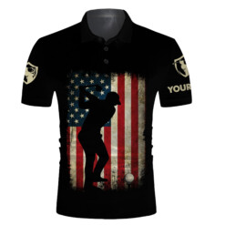 Vintage American Flag Patriotic Us Flag Custom Name Black Golf Polo Shirts - Golf Gift Ideas For Him