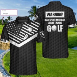 Warning May Spontaneously Start Talking Golf Custom Polo Shirt Personalized American Flag Golf Shirt For Men - Dream Art Europa