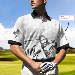 What Would Jesus Shoot Black And White Custom Polo Shirt Personalized Golf Shirt For Men - Dream Art Europa