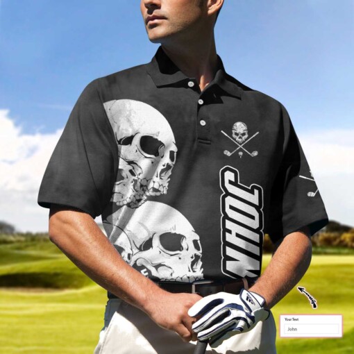 White Skull Heads And Golf Custom Polo Shirt Personalized Halloween Gift For Golfers Scary Golf Shirt