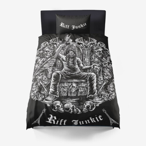 Heavy Metal Music Glam Metal Skull Guitar Rocker Throne Riff Junkie 3 Piece Duvet Set