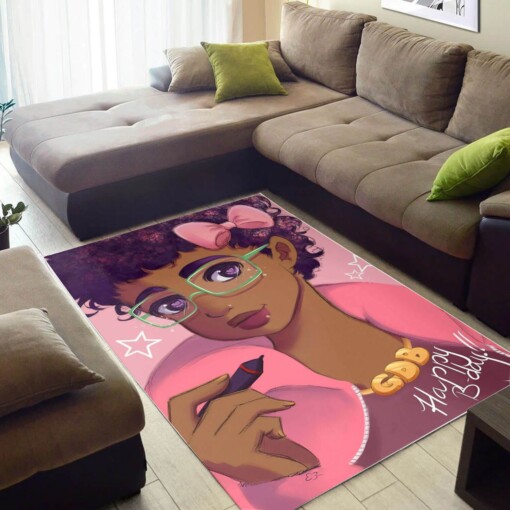 African American Pretty Afro Girl Carpet Design Themed Living Room Rug