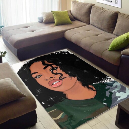 African Pretty Black Girl Afro American Art Modern Afrocentric Rug