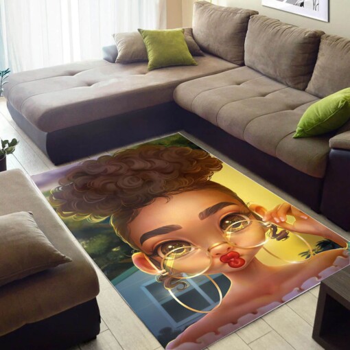 African Pretty Melanin Girl Carpet Design Afrocentric Rug