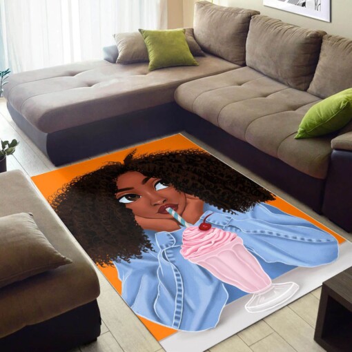 Afrocentric Beautiful Black Afro Girl African Themed House Rug